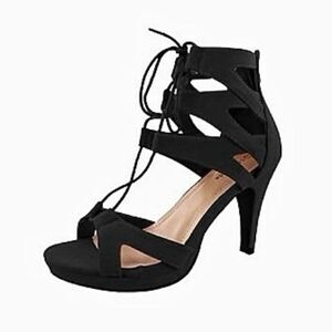 Strappy Stiletto Lace Up Heels Black 8.5 Top Moda Nubuck Party